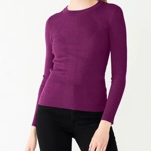Nine West Women's Purple Ribbed Knit Crew Neck Sweater Size S